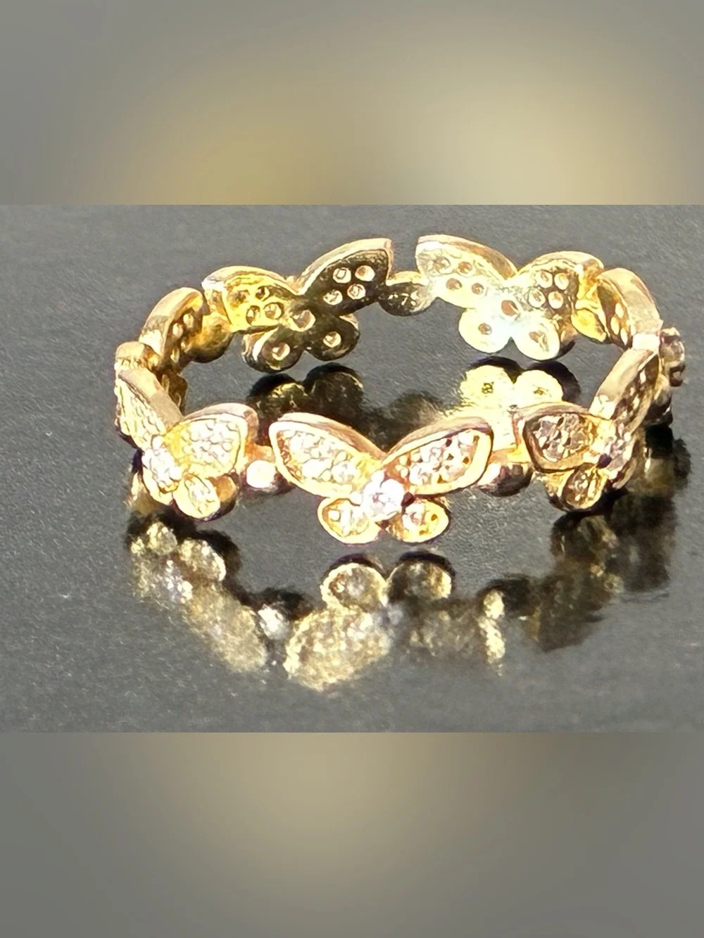 Sterling Silver 925 Infinity butterfly Gold Tone Ring Sz 7